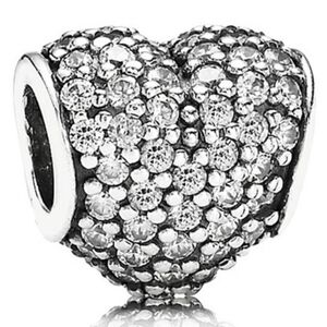 Pandora Retired Sterling Silver Pave Heart Bead Clear Zirconia